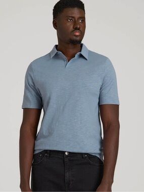American Tall Slub Self Collar Cotton Polo Shirt for tall men blue size 2XL tall